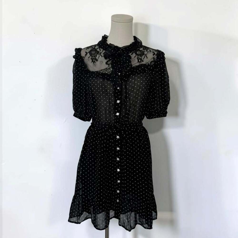Sea New York Melody Polka Dot Mini Dress Black Lace Yoke | Womens Size Small